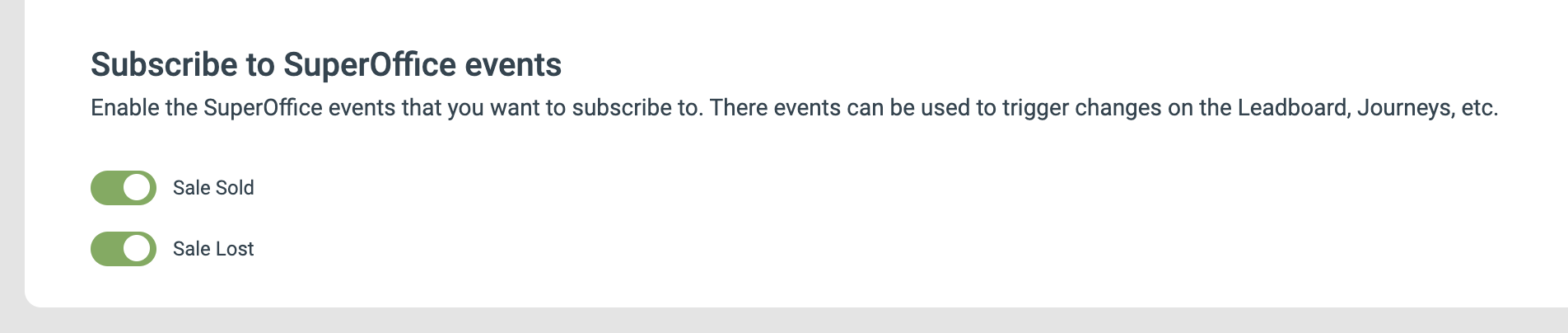 SuperOffice event subscription toggles in eMarketeer