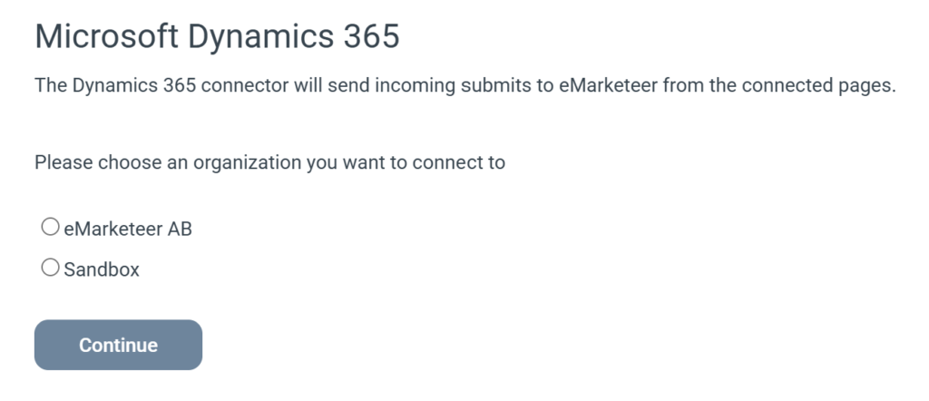 Microsoft sign-in prompt for connecting Dynamics