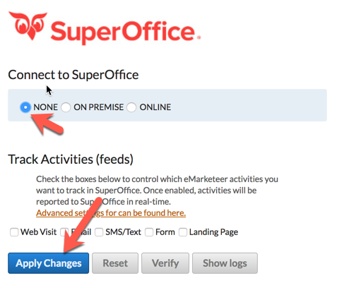 SuperOffice integration set to None
